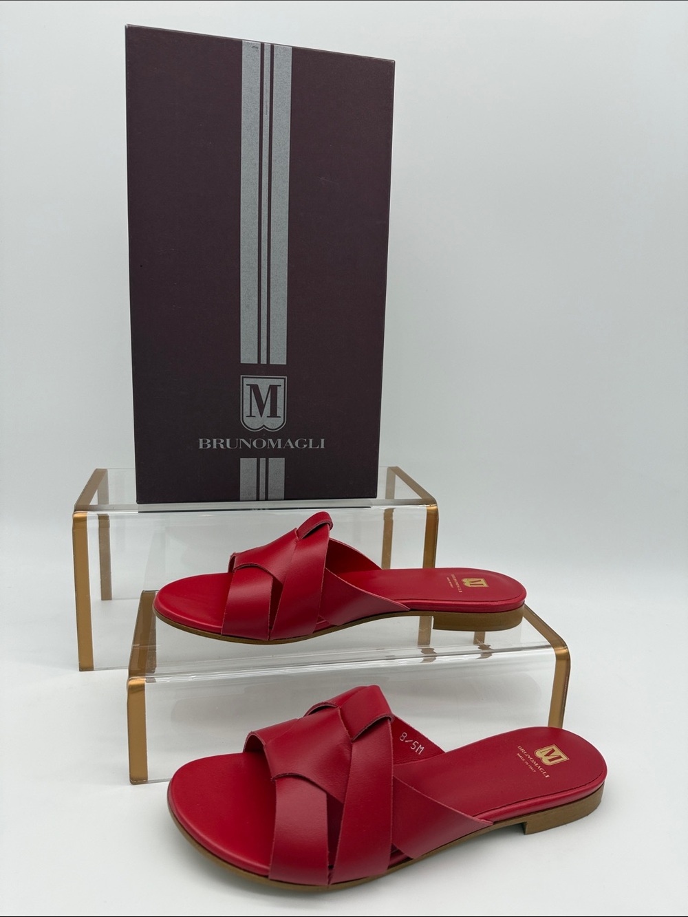 Bruno Magli Andria Woven Slide Sandal Ruby Leather Red